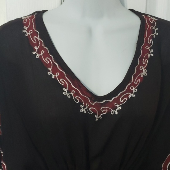 Women's tie & die kaftan style embroidered top S/M - Picture 4 of 7